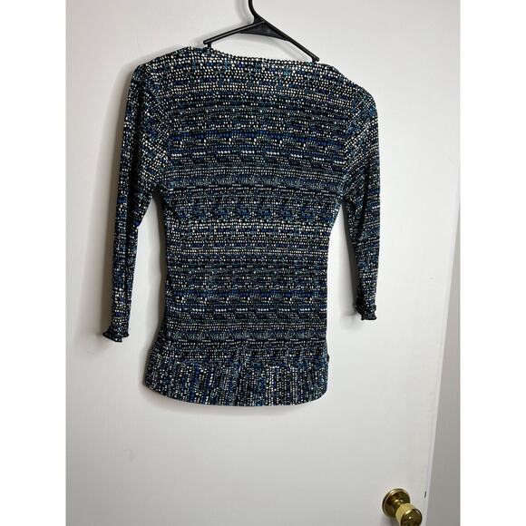 Bay Studio Career Petite PS 3/4 Sleeve Blue/Black Pattern Blouse - Picture 6 of 8